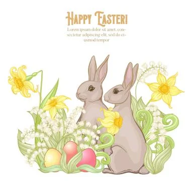 Happy easter! Template postcard, poster with a hare, Stock Illustration