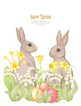 Happy easter! Template postcard, poster with a hare, Stock Illustration