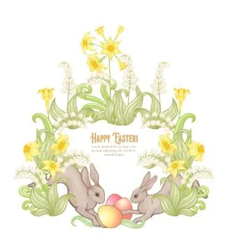 Happy easter! Template postcard, poster with a hare, Stock Illustration