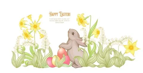 Happy easter! Template postcard, poster with a hare, Stock Illustration