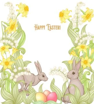 Happy easter! Template postcard, poster with a hare, Stock Illustration
