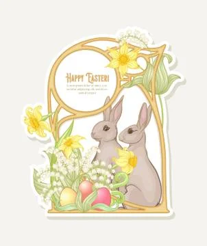 Happy easter! Template postcard, poster with a hare, Stock Illustration