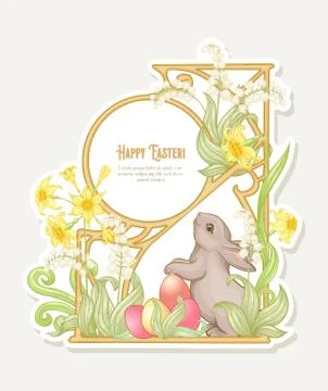 Happy easter! Template postcard, poster with a hare, 스톡 일러스트