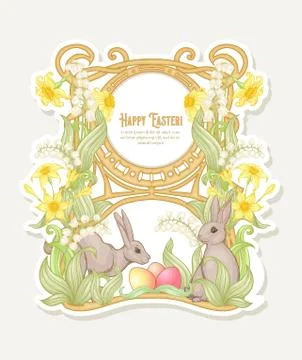 Happy easter! Template postcard, poster with a hare, Stock Illustration