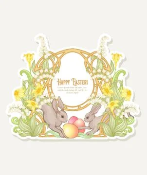Happy easter! Template postcard, poster with a hare, Stock Illustration