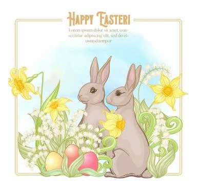 Happy easter! Template postcard, poster with a hare, Stock Illustration