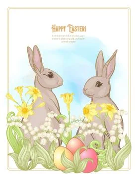 Happy easter! Template postcard, poster with a hare, Stockillustratie