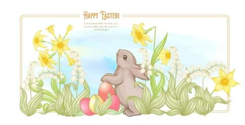 Happy easter! Template postcard, poster with a hare, Stock Illustration