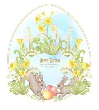 Happy easter! Template postcard, poster with a hare, 스톡 일러스트
