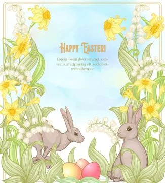 Happy easter! Template postcard, poster with a hare, Stockillustratie