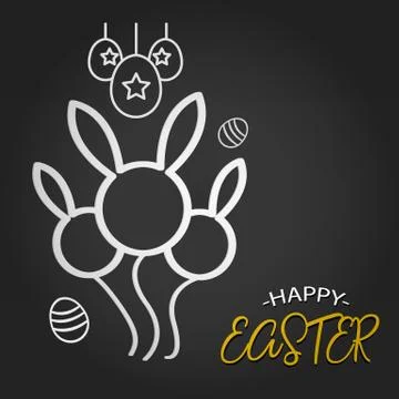 Happy Easter template with Rabbit Balloon shape and eggs on dark background.  イラスト素材