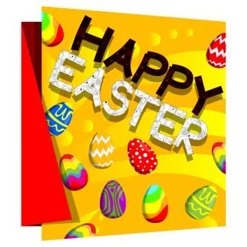 Happy Easter text and eggs on banner with floral elements. Vector illustratio Stock Illustration