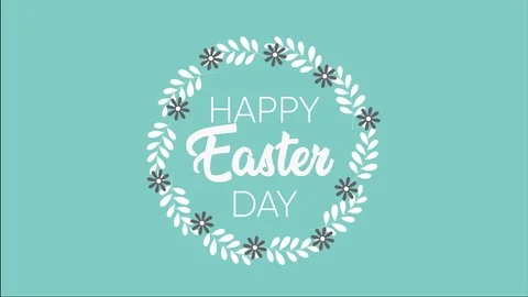 Happy Easter text, animated footage in 4K. Close up text and wreth on green back Stock Footage 104809771