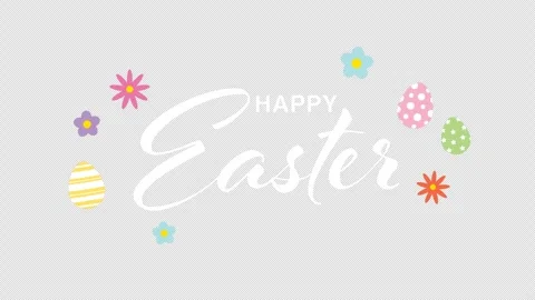 Happy Easter text animation with colorful eggs and flowers Stock Footage 330788210
