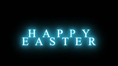 Happy Easter text animation. Neon shimmering blue lettering on transparent Stock Footage 220574193