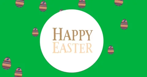 Happy easter text banner with decorative easter eggs icons against transparent Stock Footage 318432630