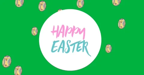 Happy easter text banner with decorative easter eggs icons against transparent Stock Footage 318432631