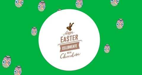 Happy easter text banner with decorative easter eggs icons against transparent Stock Footage 318432640