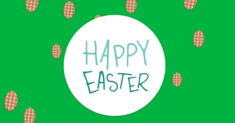 Happy easter text banner with decorative easter eggs icons against transparent Stock Footage 318432651