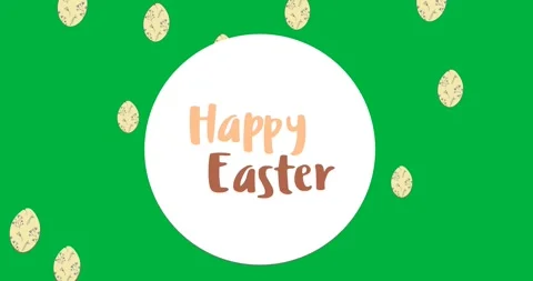Happy easter text banner with decorative easter eggs icons against transparent Stock Footage 318432658