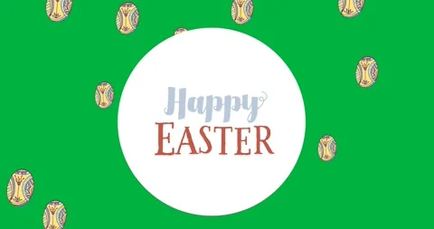 Happy easter text banner with decorative easter eggs icons against transparent Stock Footage 318432665