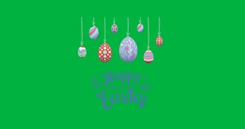 Happy easter text banner with hanging easter eggs icon against transparent Stock Footage 318432734