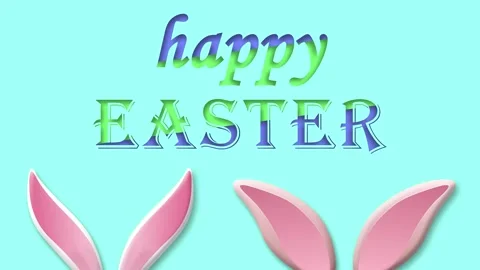 Happy easter text on blue background with two bunny ears Stock Footage 306079305