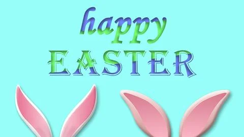 Happy easter text on blue background with two bunny ears. Stock Illustration