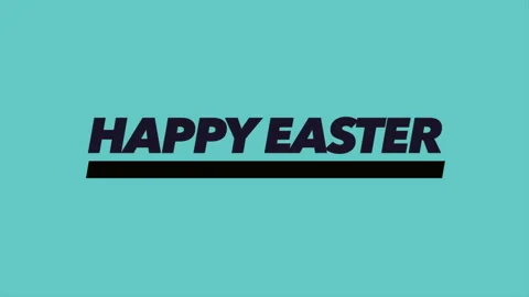 Happy Easter text on blue card with black lettering, featuring a festive border 動画素材 265555384