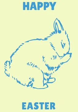 Happy easter text in blue with easter bunny on cream background Stock Illustration