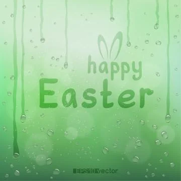Happy Easter text on blurry rain bokeh Stock Illustration