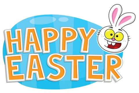 Happy Easter Text Bunny and Egg Stock Illustration