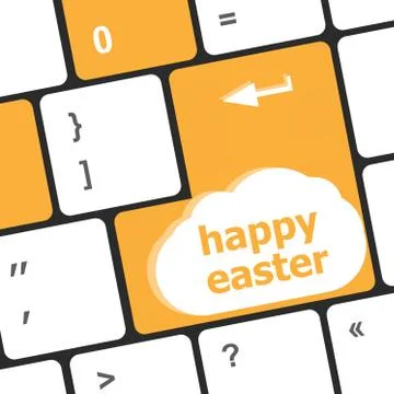 Happy Easter text button on laptop keyboard Stock Illustration