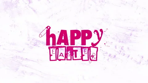 Happy Easter text design on white background with splatters Video stock 269006983