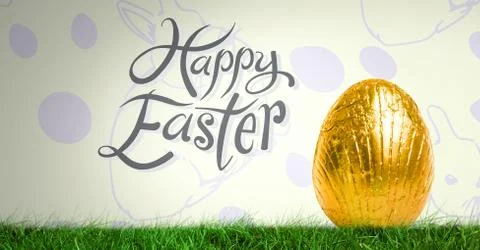 Happy Easter text with Easter egg in front of pattern 库存插图