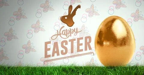 Happy Easter text with Easter egg in front of pattern Illustrazione stock