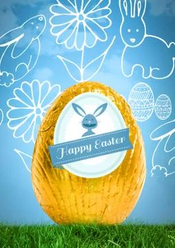 Happy Easter text with Easter egg in front of pattern Stockillustratie