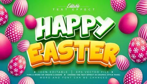 Happy Easter Text Effect Design Editable Vector Graphic Style with 3D Typog.. 스톡 일러스트