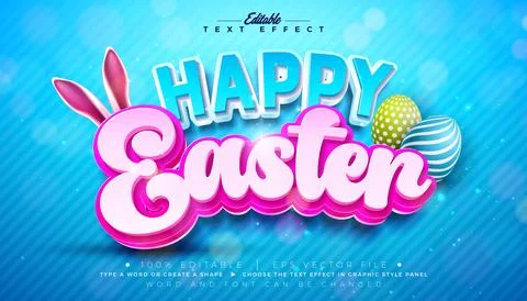 Happy Easter Text Effect Design Editable Vector Graphic Style with 3D Typogra Illustrazione stock