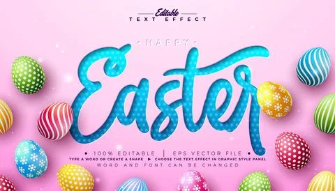 Happy Easter Text Effect Design Editable Vector Graphic Style with Cutout Typ イラスト素材