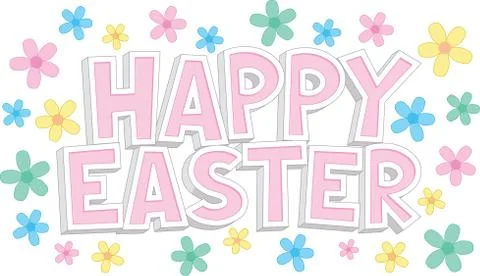 Happy Easter Text With Flowers Stock Illustration