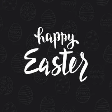 Happy Easter text lettering on black background. Paschal holiday card lette.. Stock Illustration