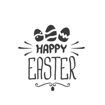 Happy easter text lettering isolated on white. vector Happy Easter doodle Stock Illustration