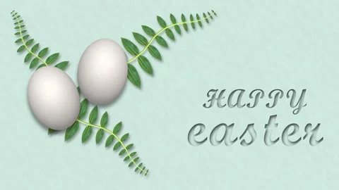 Happy easter text on light blue textured background with realistic white eg.. Stock Footage 306077947