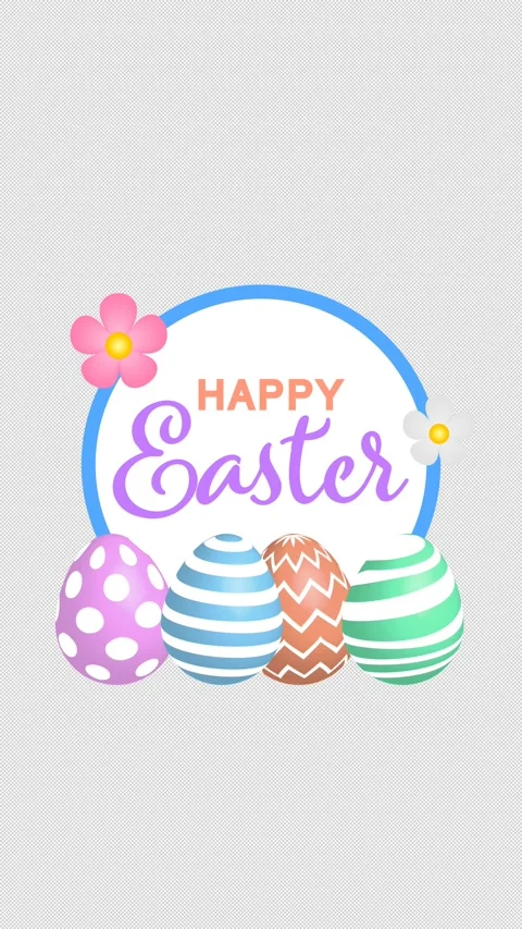 Happy Easter text logo animation with easter eggs and flowers on transparent bac Stock Footage 311238280
