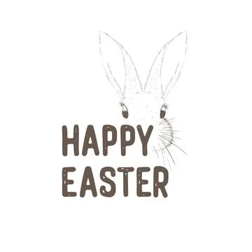 Happy Easter text logotype, badge and icon. Drawn Resurrection Sunday postcar Stock Illustration