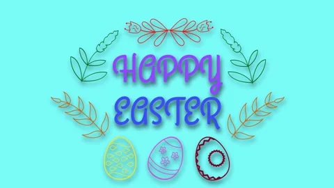 Happy easter text massage on blue background Stock Footage 265140935