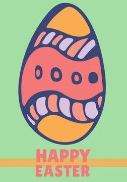 Happy easter text over easter egg on green background Stock Illustration