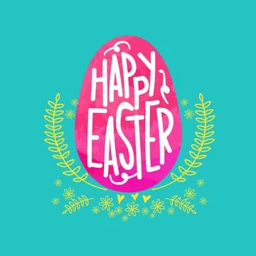 Happy Easter Text Over Egg Shape Decorate Yellow Sprig. Can Be Used Greetin.. Stock Illustration