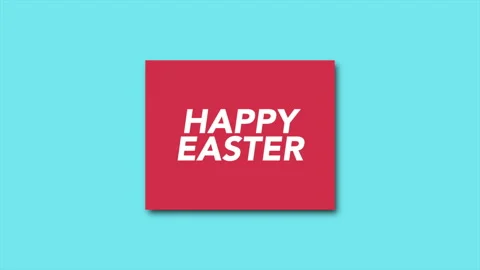 Happy Easter text on red card with white lettering, featuring a festive border Stock Footage 265555431